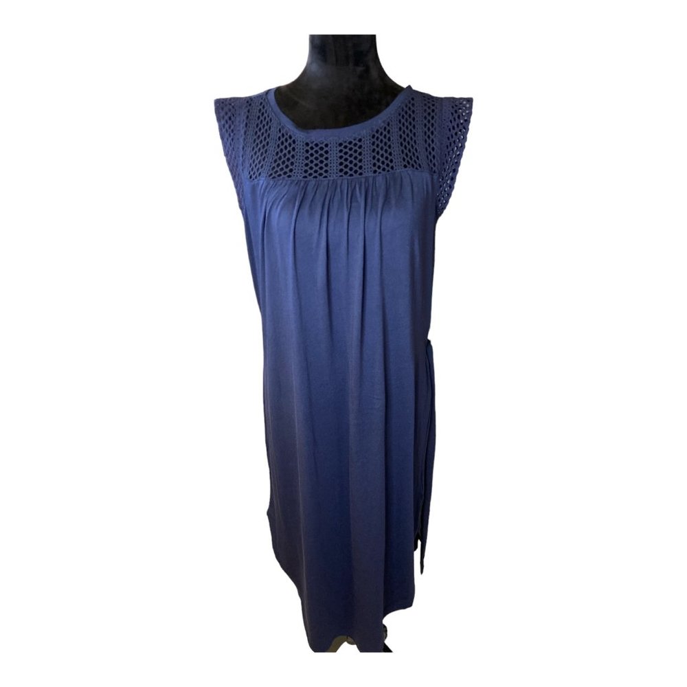 Gap Dress Womens Size XS Navy Blue Crochet Waist Tie Short Sleeve Knee Length - Picture 2 of 5